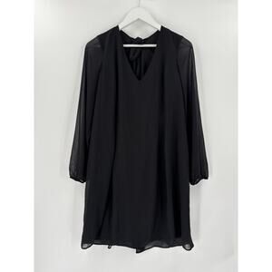 INC International Concepts Dress Womens Large Black Shift Mesh Long Sleeve Bow